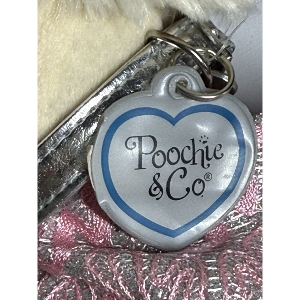Stuffed Dog‎ Plush Purse Poochie & Co Pink Bows Sparkle Beige Puppy Silver Strap
